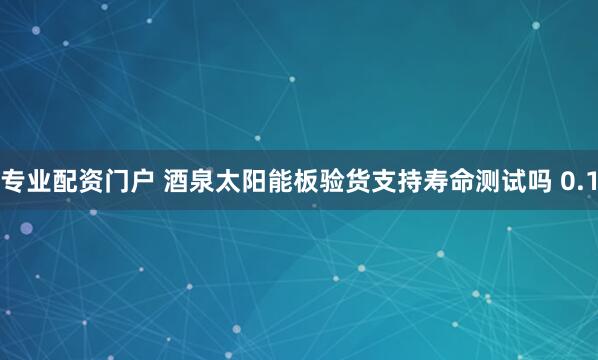 专业配资门户 酒泉太阳能板验货支持寿命测试吗 0.1